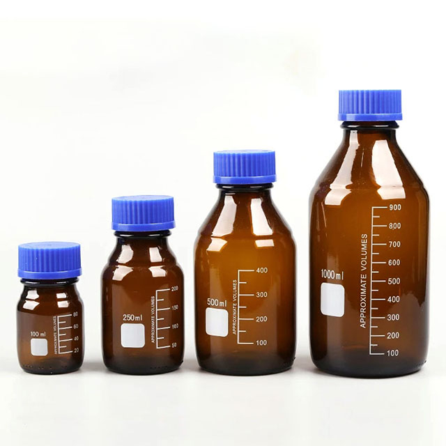 Amber Reagent Bottle Round Bottom Blue Screw Cap