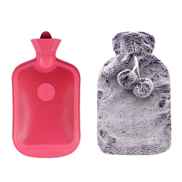 Classic Rubber Hot Water Bottle Plush Cover Set